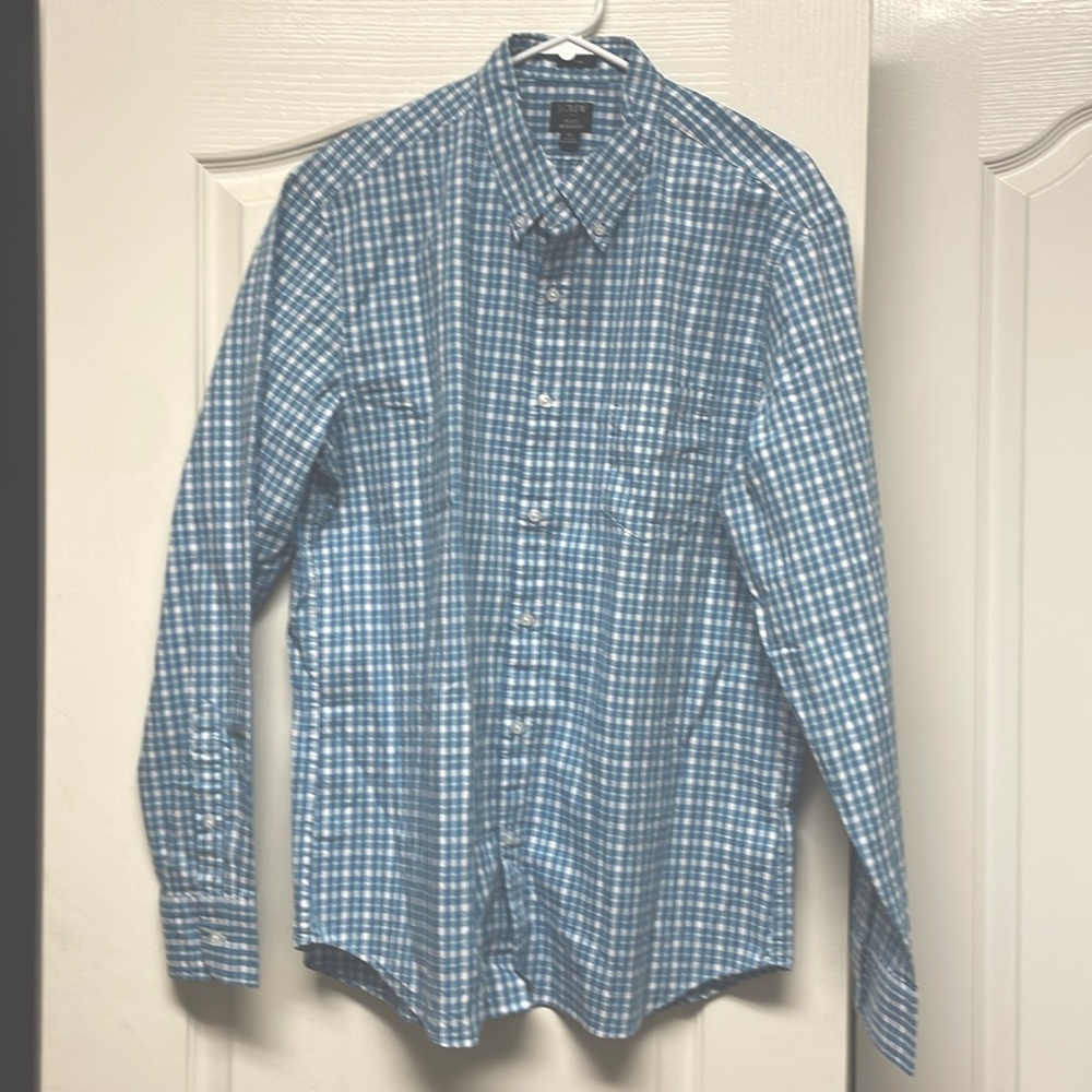 New with Tags J.Crew Men’s Blue Plaid cotton Button-down shirt, size XL